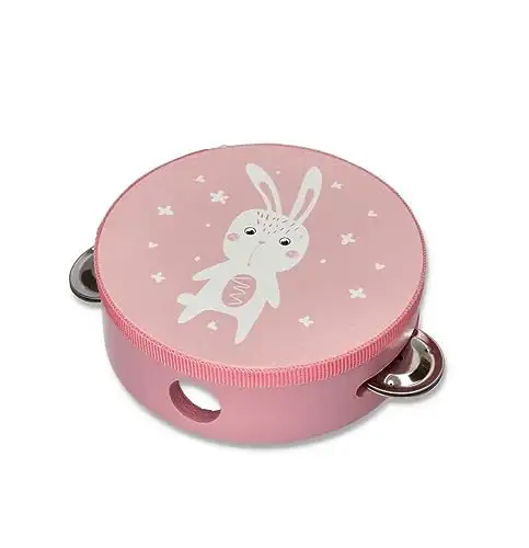 AdamToys Tamburin Kaninchen Musikintrument Spielzeug Holzspielzeug Schellentrommel rosa — 8