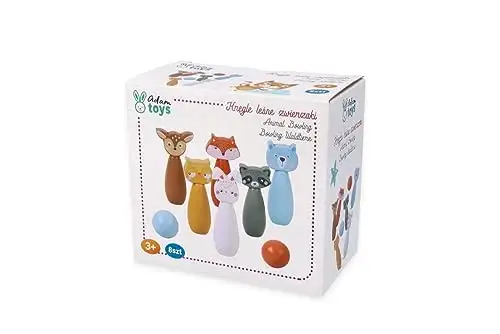 adam toys Kegelspiel für Kinder, 6 Kegel, 2 Bälle - Bowling-Set für Kinder, Waldtier-Figuren - Bemaltes Holz - Spielzeug ab 3 Jahre - Outdoor, Indoor - Kinderball, Geburtstag, Geschenk — 20