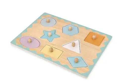 Holz-Steckpuzzle ab 1 Jahr, Formen, Kinder - Holzpuzzle 8 Elemente - Am Griff herausziehbar - Sensorisches Spielzeug - Unter Formen versteckte Tiere — 11
