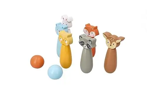 adam toys Kegelspiel für Kinder, 6 Kegel, 2 Bälle - Bowling-Set für Kinder, Waldtier-Figuren - Bemaltes Holz - Spielzeug ab 3 Jahre - Outdoor, Indoor - Kinderball, Geburtstag, Geschenk — 8