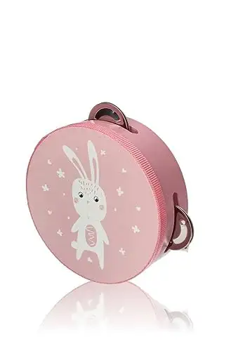 AdamToys Tamburin Kaninchen Musikintrument Spielzeug Holzspielzeug Schellentrommel rosa — 5