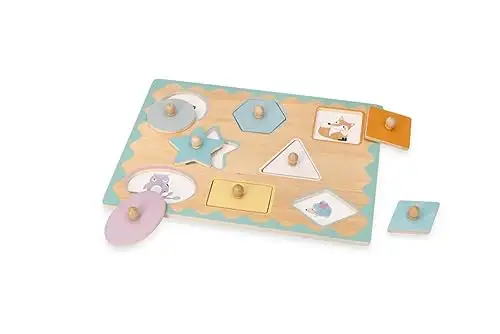 Holz-Steckpuzzle ab 1 Jahr, Formen, Kinder - Holzpuzzle 8 Elemente - Am Griff herausziehbar - Sensorisches Spielzeug - Unter Formen versteckte Tiere — 2