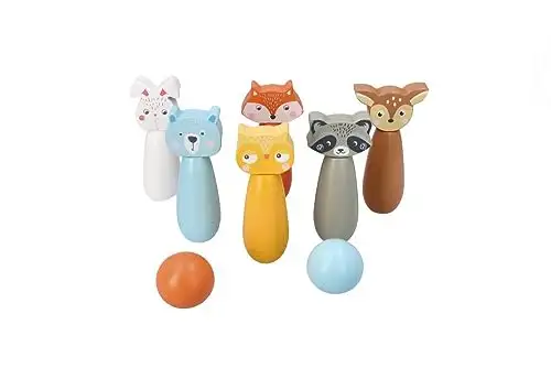 adam toys Kegelspiel für Kinder, 6 Kegel, 2 Bälle - Bowling-Set für Kinder, Waldtier-Figuren - Bemaltes Holz - Spielzeug ab 3 Jahre - Outdoor, Indoor - Kinderball, Geburtstag, Geschenk — 2