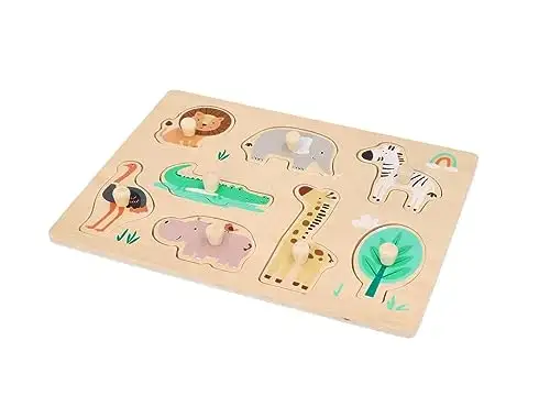 Holz-Steckpuzzle ab 1 Jahr, Tiere auf Safari, Kinder - Holzpuzzle 8 Elemente - Am Griff herausziehbar - Sensorisches Spielzeug - Exotische Tiere und Pflanzen — 11