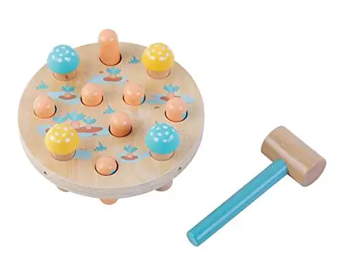 AdamToys Klopfbank MÖHRENFELD Hammerspiel Holzspielzeug Hammerbank Holz 7 Stifte Klopfspiel