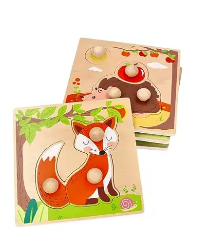 adam toys Holz-Steckpuzzle ab 1 Jahr, 4er Set, Kinder - Holzpuzzle, Thema Jahreszeiten, Tiere - Am Griff herausziehbar - Sensorisches Spielzeug - 3-4 Elemente pro Stück — 14