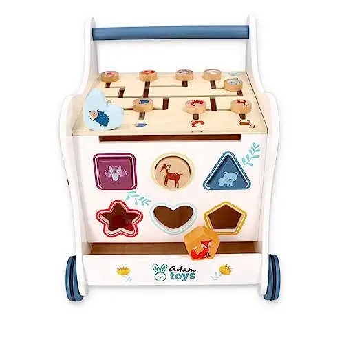 Lauflernwagen Holz Multi-Activity, 5-in-1 Spielzeug, Babywalker, Waldabenteuer, Waldtiere - Kinderspielzeug ab 1 Jahr - Lauflernwagen Junge, Mädchen - Blöcke, Stichsäge, Rad, Klemmbretter — 5
