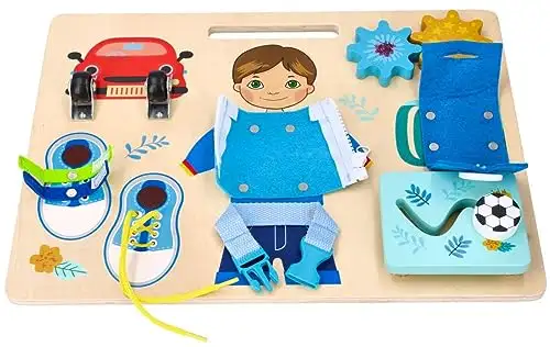 Motorik-Spielzeug mit der Figur Adam, Busy Board, Activity Board aus Holz, für Kinder ab 3 Jahren - Lernspielzeug - Zum Aufhängen im Kinderbett - Bemaltes Holz mit vorstehenden Elementen — 11