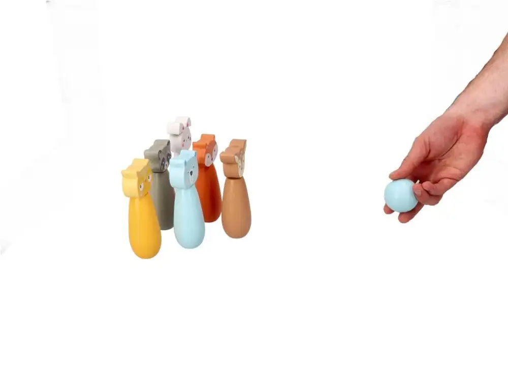 adam toys Kegelspiel für Kinder, 6 Kegel, 2 Bälle - Bowling-Set für Kinder, Waldtier-Figuren - Bemaltes Holz - Spielzeug ab 3 Jahre - Outdoor, Indoor - Kinderball, Geburtstag, Geschenk — 13