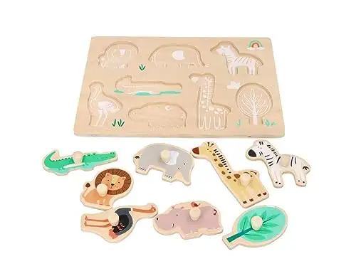 Holz-Steckpuzzle ab 1 Jahr, Tiere auf Safari, Kinder - Holzpuzzle 8 Elemente - Am Griff herausziehbar - Sensorisches Spielzeug - Exotische Tiere und Pflanzen — 2