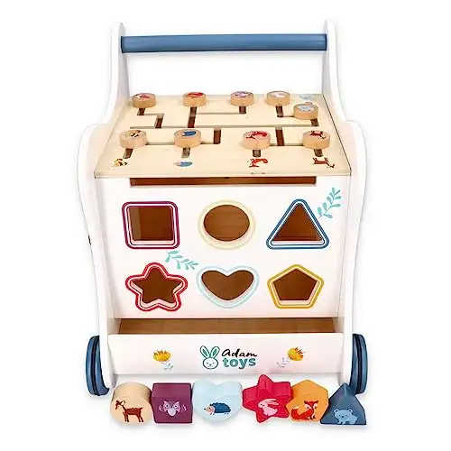 Lauflernwagen Holz Multi-Activity, 5-in-1 Spielzeug, Babywalker, Waldabenteuer, Waldtiere - Kinderspielzeug ab 1 Jahr - Lauflernwagen Junge, Mädchen - Blöcke, Stichsäge, Rad, Klemmbretter — 8