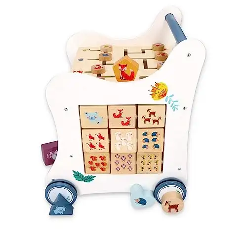 Lauflernwagen Holz Multi-Activity, 5-in-1 Spielzeug, Babywalker, Waldabenteuer, Waldtiere - Kinderspielzeug ab 1 Jahr - Lauflernwagen Junge, Mädchen - Blöcke, Stichsäge, Rad, Klemmbretter — 20