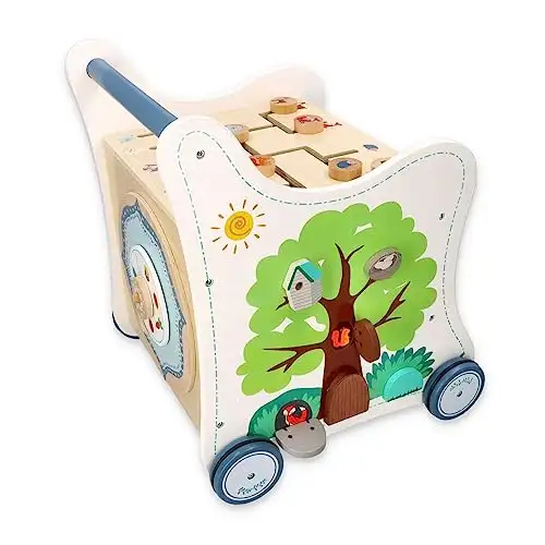 Lauflernwagen Holz Multi-Activity, 5-in-1 Spielzeug, Babywalker, Waldabenteuer, Waldtiere - Kinderspielzeug ab 1 Jahr - Lauflernwagen Junge, Mädchen - Blöcke, Stichsäge, Rad, Klemmbretter — 14