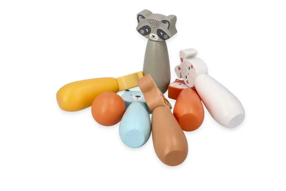 adam toys Kegelspiel für Kinder, 6 Kegel, 2 Bälle - Bowling-Set für Kinder, Waldtier-Figuren - Bemaltes Holz - Spielzeug ab 3 Jahre - Outdoor, Indoor - Kinderball, Geburtstag, Geschenk — 16