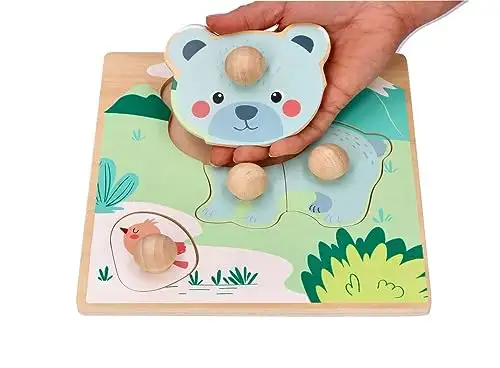 adam toys Holz-Steckpuzzle ab 1 Jahr, 4er Set, Kinder - Holzpuzzle, Thema Jahreszeiten, Tiere - Am Griff herausziehbar - Sensorisches Spielzeug - 3-4 Elemente pro Stück — 5