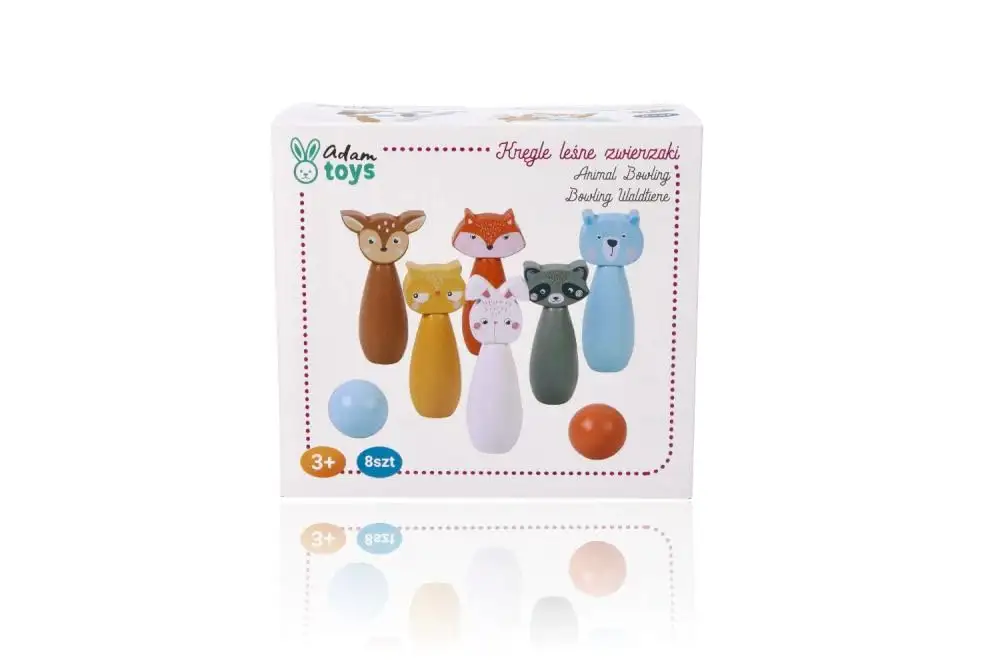 adam toys Kegelspiel für Kinder, 6 Kegel, 2 Bälle - Bowling-Set für Kinder, Waldtier-Figuren - Bemaltes Holz - Spielzeug ab 3 Jahre - Outdoor, Indoor - Kinderball, Geburtstag, Geschenk — 4