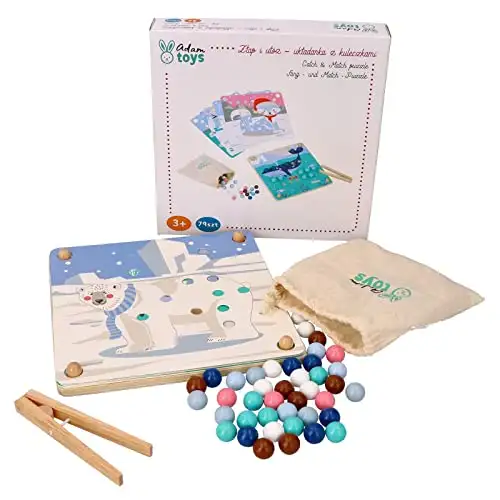 AdamToys Aldo Montessori Set mit Perlen aus Holz, Kollektion Polartiere — 8