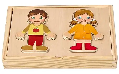 adam toys Magnetisches Holzspiel, magnetisch Anziehpuppen, Kinder aus Aller Welt, 24 Magnetteile - Magnetpuzzle für Kinder ab 3 Jahren - Junge, Mädchen - Magnetspielbox – Lernspielzeug — 14