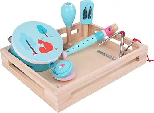 AdamToys Musik-Set EICHHÖRNCHEN Musikinstrumente Kinder Blockflöte Triangel Maraca Holz — 2