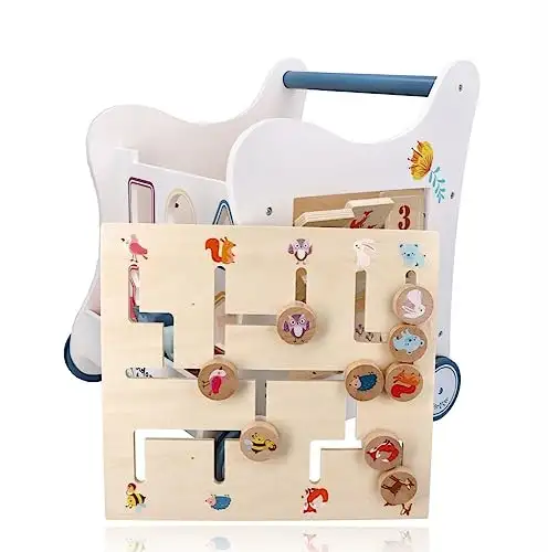 Lauflernwagen Holz Multi-Activity, 5-in-1 Spielzeug, Babywalker, Waldabenteuer, Waldtiere - Kinderspielzeug ab 1 Jahr - Lauflernwagen Junge, Mädchen - Blöcke, Stichsäge, Rad, Klemmbretter — 26