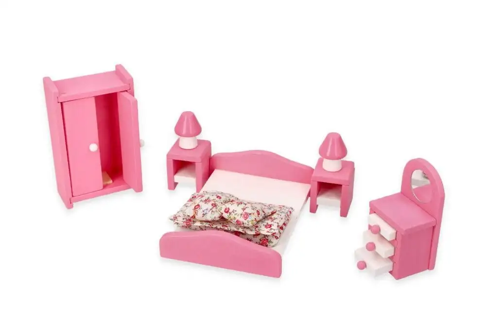 Puppenhaus-Möbel, Großes Möbelset, aus Holz, skandinavisches Set - Möbel für Wohnzimmer, Küche, Esszimmer, Lounge, Schlafzimmer und Terrasse - Stoffkissen - Einrichtung für eine gesamte Puppenstube — 10