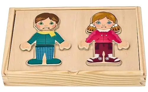 adam toys Magnetisches Holzspiel, magnetisch Anziehpuppen, Kinder aus Aller Welt, 24 Magnetteile - Magnetpuzzle für Kinder ab 3 Jahren - Junge, Mädchen - Magnetspielbox – Lernspielzeug — 17