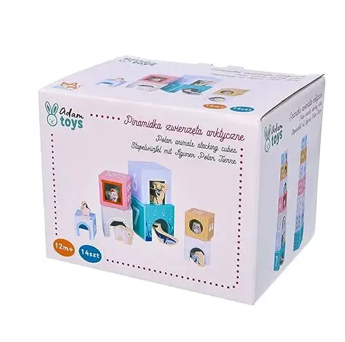 Stapelturm für Babys, Stapelbecher, Spielzeug ab 1 Jahr, arktische Tiere - 7X Tassen, 7X Tierfiguren - Bildungsspielzeug - Zahlen, Sprachen - Bemaltes Holz, Harter Karton - Geschenk für EIN Kleinkind — 26