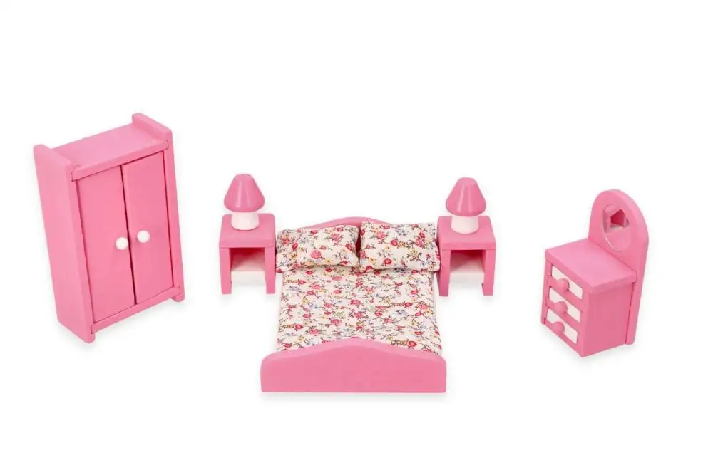 Puppenhaus-Möbel, Großes Möbelset, aus Holz, skandinavisches Set - Möbel für Wohnzimmer, Küche, Esszimmer, Lounge, Schlafzimmer und Terrasse - Stoffkissen - Einrichtung für eine gesamte Puppenstube — 7