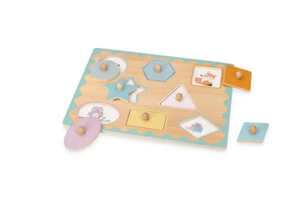Holz-Steckpuzzle ab 1 Jahr, Formen, Kinder - Holzpuzzle 8 Elemente - Am Griff herausziehbar - Sensorisches Spielzeug - Unter Formen versteckte Tiere