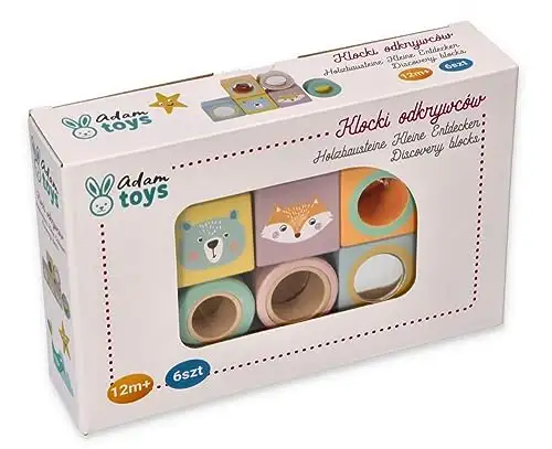 Klangbausteine, Holzbausteine, Bauklötze Baby - 6 Holzklötze: 4 Würfel, 2 Zylinder - Kinder Stapelspielzeug ab 1 Jahr - Sensorisches Spielzeug - Motorik-Spielzeug - Motiv Waldtiere — 17