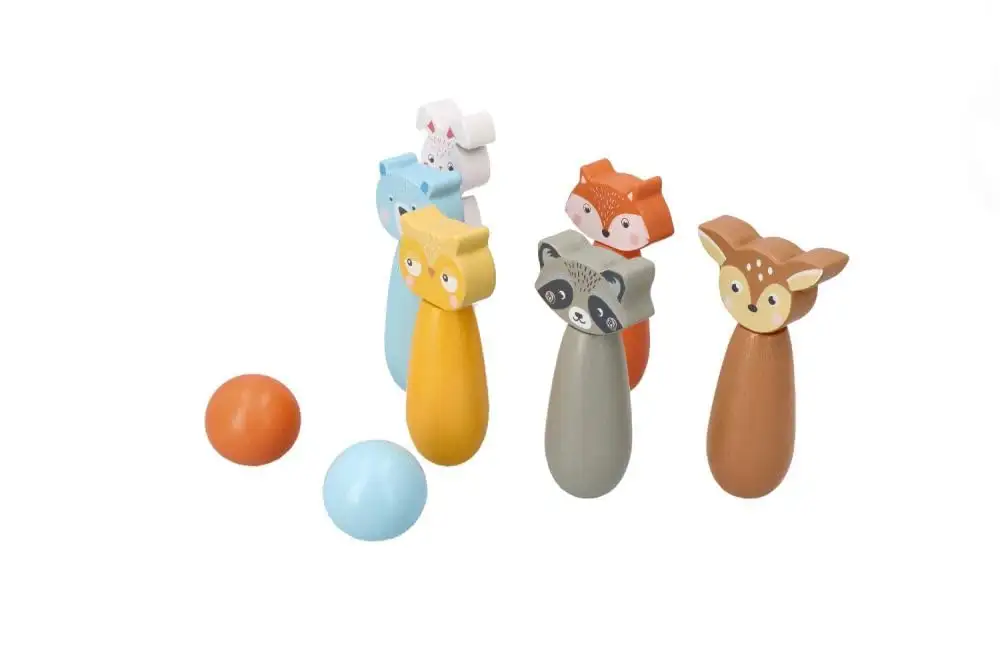 adam toys Kegelspiel für Kinder, 6 Kegel, 2 Bälle - Bowling-Set für Kinder, Waldtier-Figuren - Bemaltes Holz - Spielzeug ab 3 Jahre - Outdoor, Indoor - Kinderball, Geburtstag, Geschenk — 7