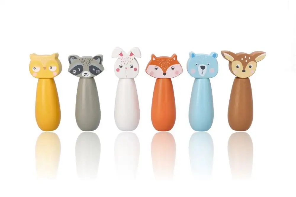 adam toys Kegelspiel für Kinder, 6 Kegel, 2 Bälle - Bowling-Set für Kinder, Waldtier-Figuren - Bemaltes Holz - Spielzeug ab 3 Jahre - Outdoor, Indoor - Kinderball, Geburtstag, Geschenk — 10