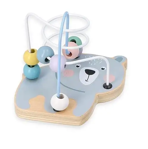 Mini Motorikschleife, Motorikwürfel ab 1 Jahr, bemaltes Holz - Baby Motorik-Spielzeug - Waldtiere, Bär - Lernspielzeug - Motorik-Schleifenspiele für Kinder - Geschenk für Kleinkind — 8