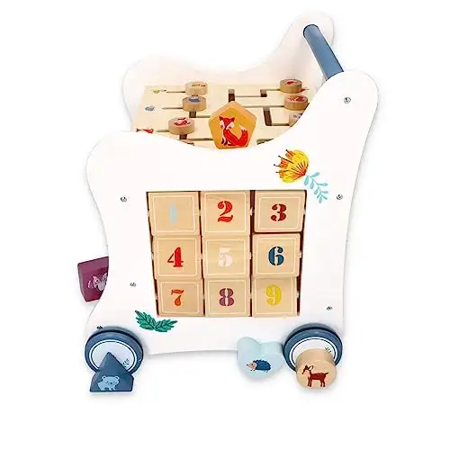 Lauflernwagen Holz Multi-Activity, 5-in-1 Spielzeug, Babywalker, Waldabenteuer, Waldtiere - Kinderspielzeug ab 1 Jahr - Lauflernwagen Junge, Mädchen - Blöcke, Stichsäge, Rad, Klemmbretter — 11