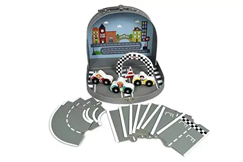 AdamToys Rennbahn 3 Autos Koffer Set 12 Teile Rennstrecke Bahnstrecke Fahrzeuge Spielbahn Kinderbahn — 2