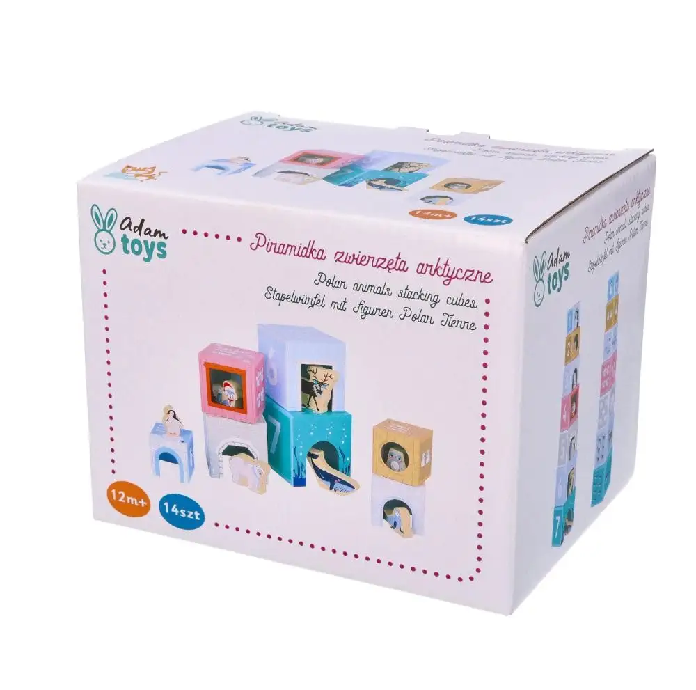 Stapelturm für Babys, Stapelbecher, Spielzeug ab 1 Jahr, arktische Tiere - 7X Tassen, 7X Tierfiguren - Bildungsspielzeug - Zahlen, Sprachen - Bemaltes Holz, Harter Karton - Geschenk für EIN Kleinkind — 25