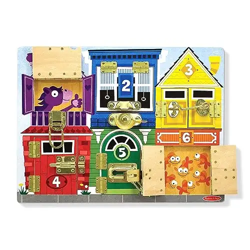Melissa & Doug Holz Lernspielzeug Motorikbrett zum Verriegeln | Montessori Brett für Kleinkinder ab 3 Jahre | Motorik Spielzeug für die Vorschule | Activity Board Kinder | Brett Spiel mit Verschlüssen — 11