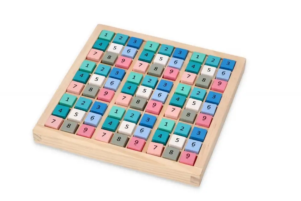 Sudoku-Holzspiel für Kinder ab 3 Jahren - Spielbrett 18x18 cm, Spielfiguren 1,5 x 1,5 cm - Puzzle-Brett - Brettspiel mit Steinen - Lernspielzeug - Geschenk für kleine Kinder