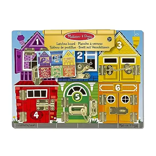 Melissa & Doug Holz Lernspielzeug Motorikbrett zum Verriegeln | Montessori Brett für Kleinkinder ab 3 Jahre | Motorik Spielzeug für die Vorschule | Activity Board Kinder | Brett Spiel mit Verschlüssen — 17