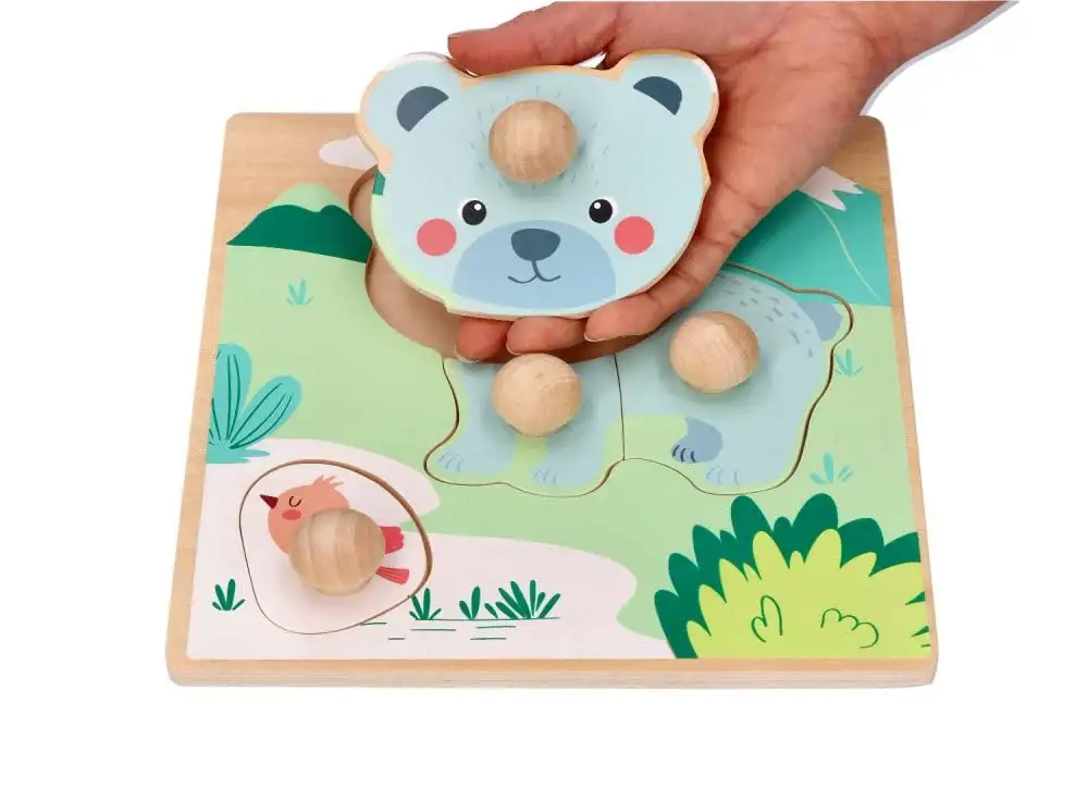 adam toys Holz-Steckpuzzle ab 1 Jahr, 4er Set, Kinder - Holzpuzzle, Thema Jahreszeiten, Tiere - Am Griff herausziehbar - Sensorisches Spielzeug - 3-4 Elemente pro Stück — 4