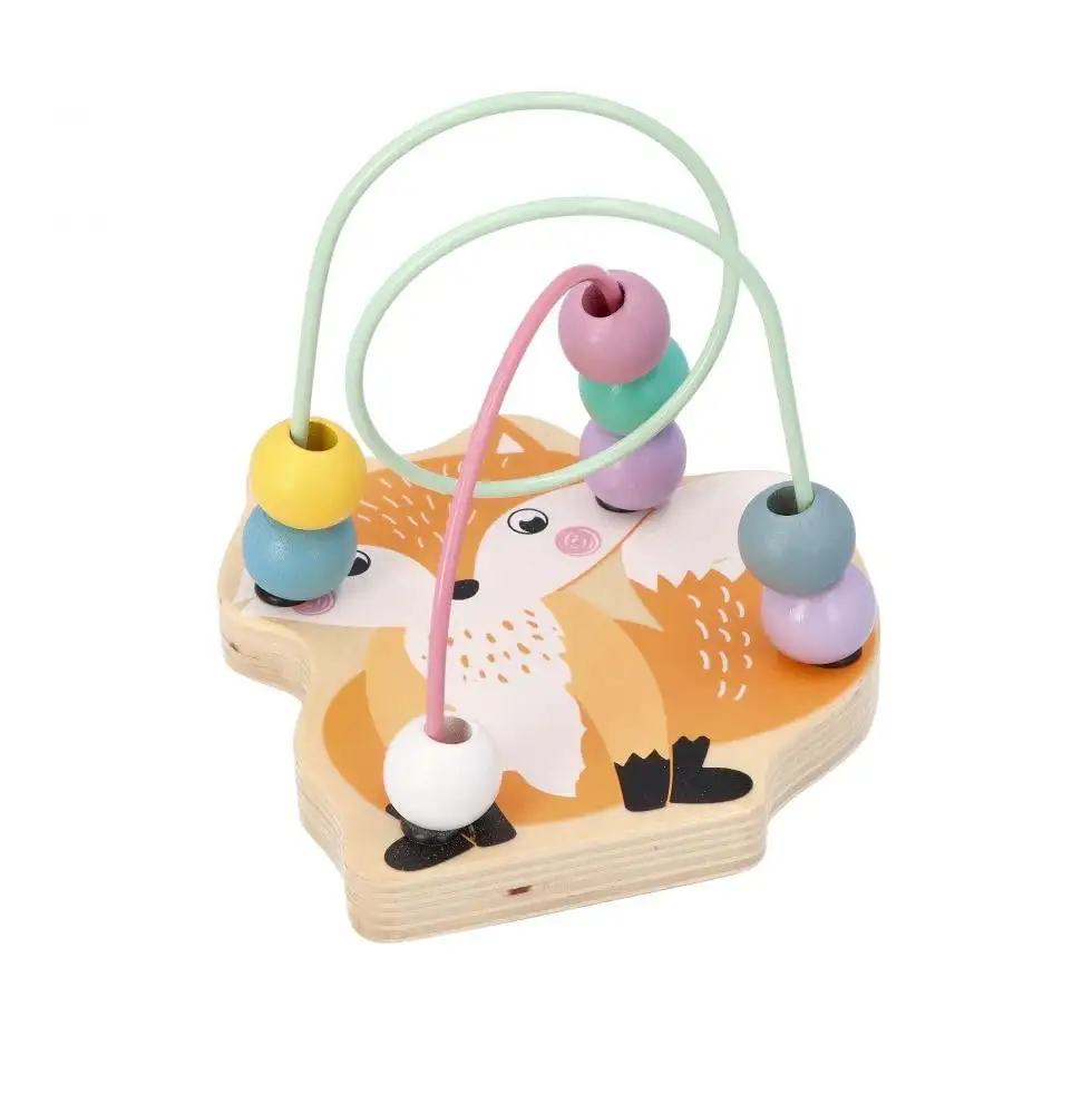 adam toys Mini Motorikschleife, Motorikwürfel ab 1 Jahr, bemaltes Holz - Baby Motorik-Spielzeug - Waldtiere, Fuchs - Lernspielzeug - Motorik-Schleifenspiele für Kinder - Geschenk für Kleinkind