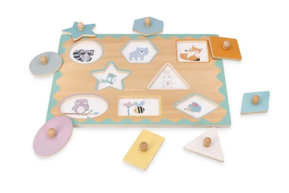 Holz-Steckpuzzle ab 1 Jahr, Formen, Kinder - Holzpuzzle 8 Elemente - Am Griff herausziehbar - Sensorisches Spielzeug - Unter Formen versteckte Tiere — 7