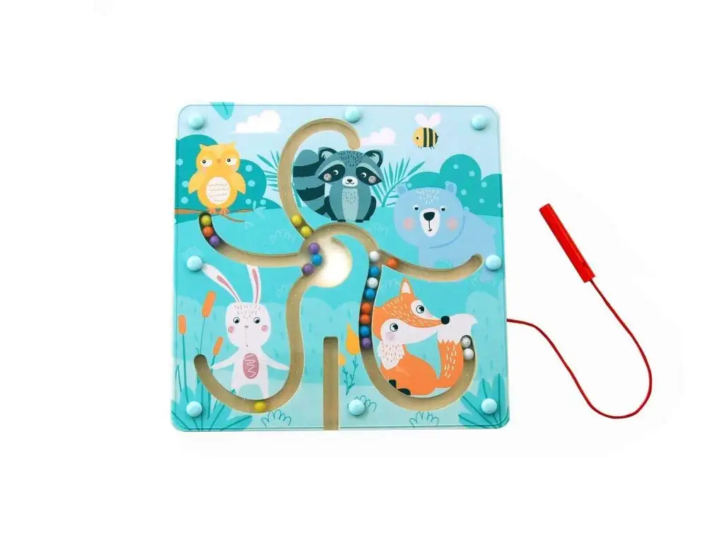 AdamToys Magnetlabyrinth Wald Magnetspiel Holzspielzeug Lernspiel Kugellabyrinth Magnet