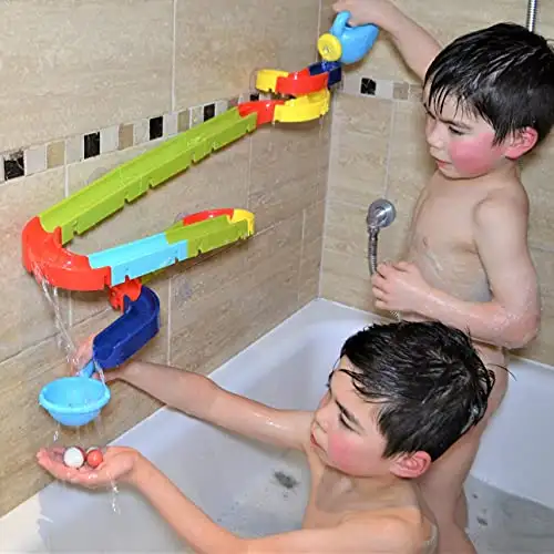 Buddy & Barney Bath Time Murmelbahn Spielzeug 36-teiliges Set - Bauen Sie eine Strecke und rennen Sie die speziellen Bälle nach unten! Badespielzeug für Baby 2 3 4 5 6 Jahre alt — 7