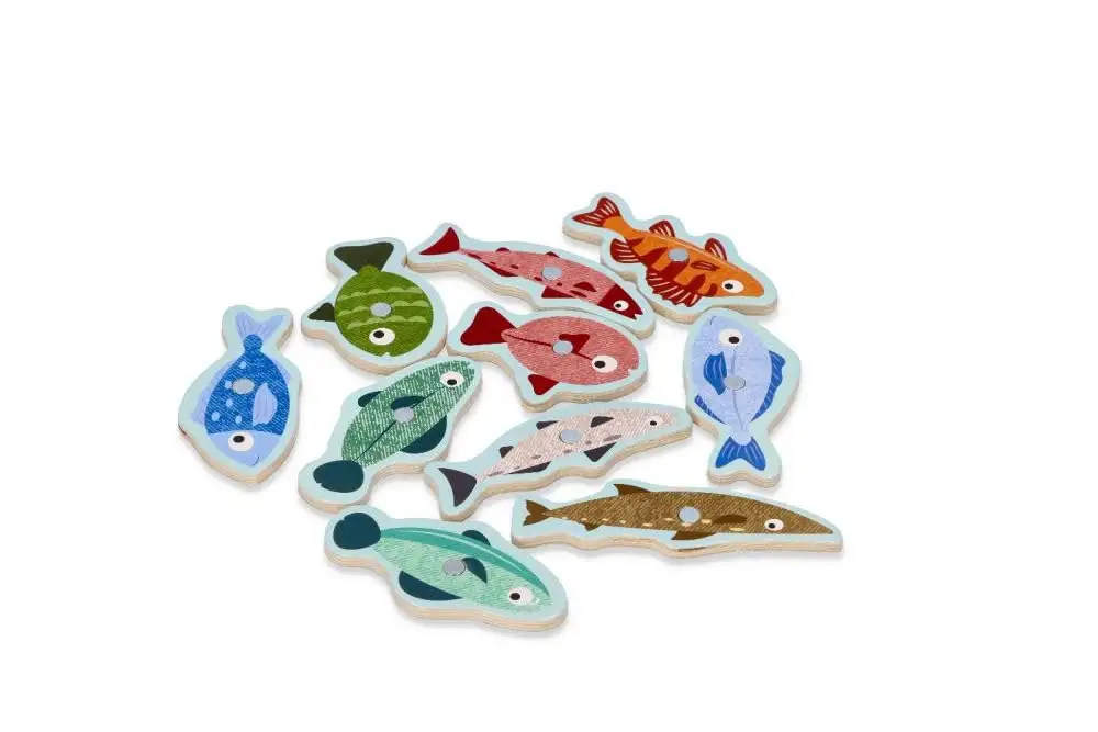 Angelspiel ab 2 Jahren, Holzspielzeug, Fische Angeln, Pinguin auf Fisch - Magnetangel Kinder - 10 Fische zum Fangen, 2 Angelruten, Box - Motorik-Spielzeug, Lernspielzeug - Geschenk — 10