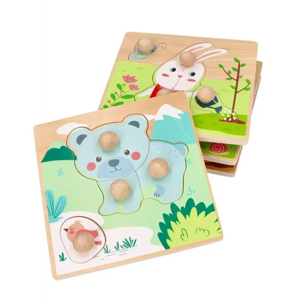 adam toys Holz-Steckpuzzle ab 1 Jahr, 4er Set, Kinder - Holzpuzzle, Thema Jahreszeiten, Tiere - Am Griff herausziehbar - Sensorisches Spielzeug - 3-4 Elemente pro Stück — 7