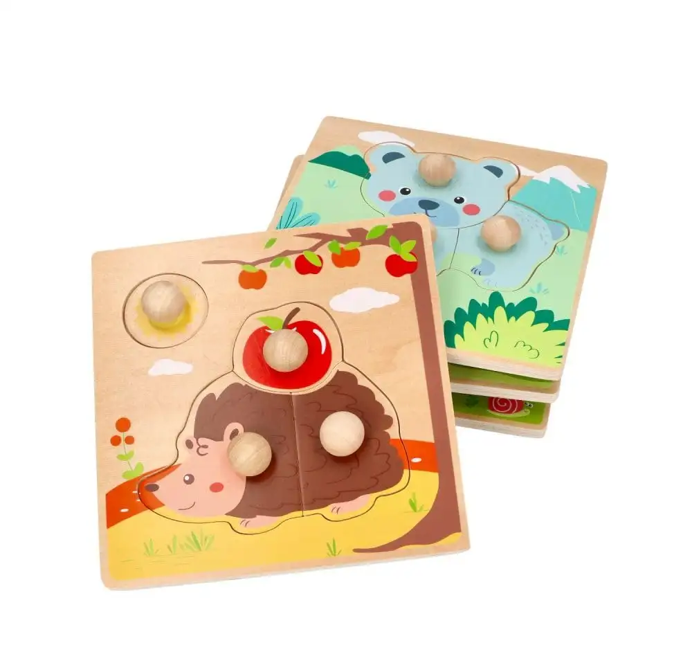 adam toys Holz-Steckpuzzle ab 1 Jahr, 4er Set, Kinder - Holzpuzzle, Thema Jahreszeiten, Tiere - Am Griff herausziehbar - Sensorisches Spielzeug - 3-4 Elemente pro Stück — 16