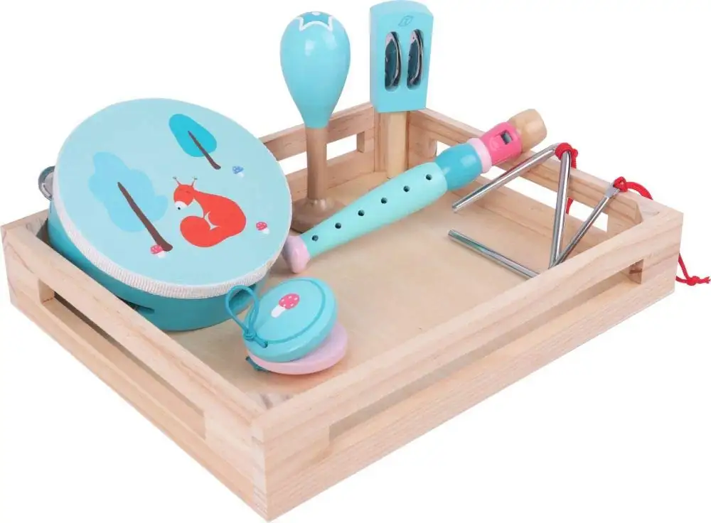 AdamToys Musik-Set EICHHÖRNCHEN Musikinstrumente Kinder Blockflöte Triangel Maraca Holz
