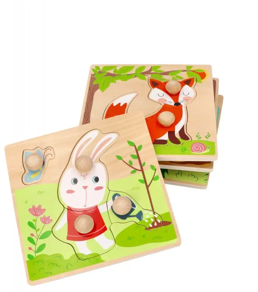 adam toys Holz-Steckpuzzle ab 1 Jahr, 4er Set, Kinder - Holzpuzzle, Thema Jahreszeiten, Tiere - Am Griff herausziehbar - Sensorisches Spielzeug - 3-4 Elemente pro Stück — 10
