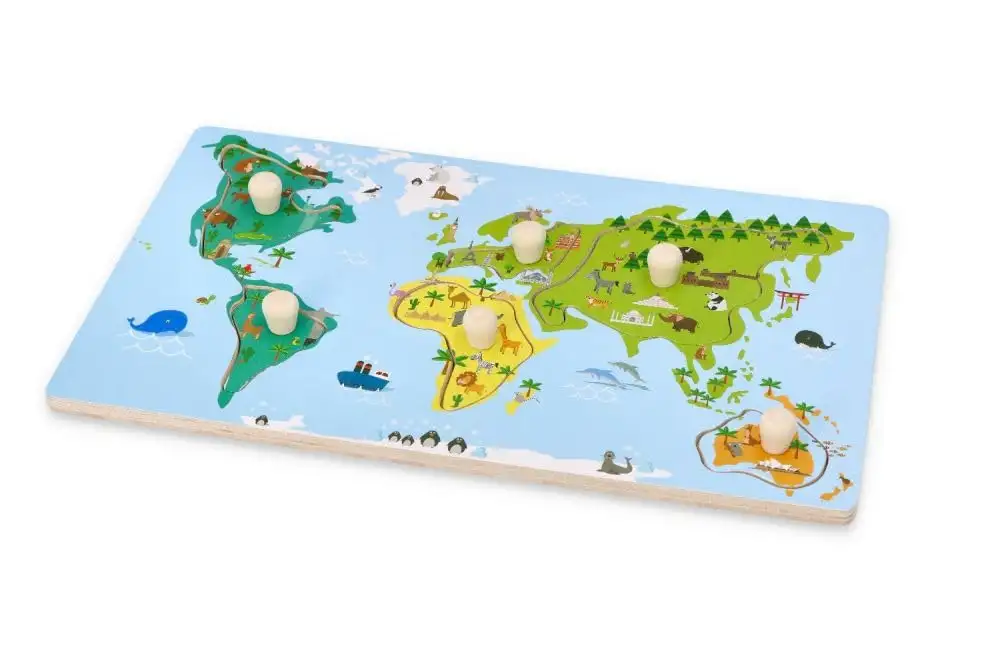 Holz-Steckpuzzle ab 1 Jahr, Weltkarte, Kinder - Holzpuzzle 6 Elemente - Am Griff herausziehbar - Sensorisches Spielzeug - Kontinente, Menschen der Welt — 13